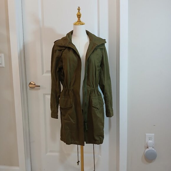 L.O.G.G Hooded Utility Parka Jacket Women’s Size 6 Green Drawstring Flap Pockets - Picture 1 of 7